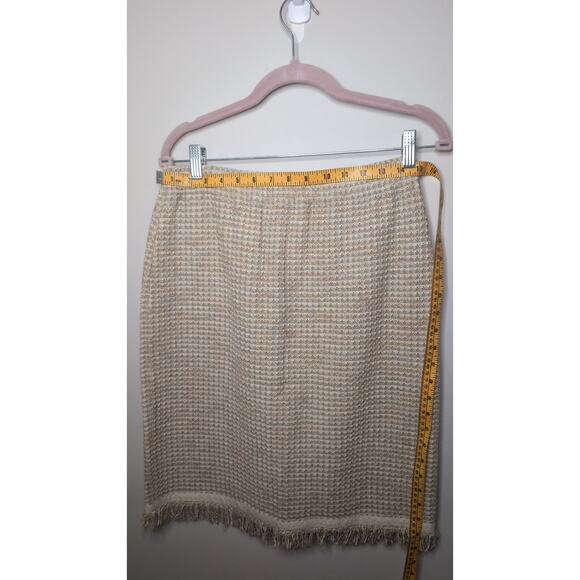 St. John pastel neutral tweed fringe blazer skirt set - Picture 9 of 12
